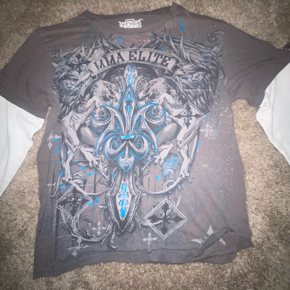 MMA ELITE Graphic Long Sleeve Tee - Gray and Blue